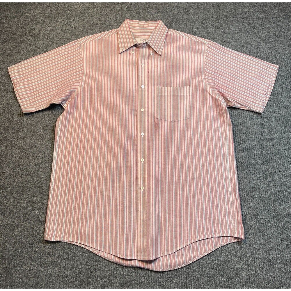 Arrow Dover Dress Shirt Mens Size 16.5 Red Stripe Regular Fit Short Sleeve